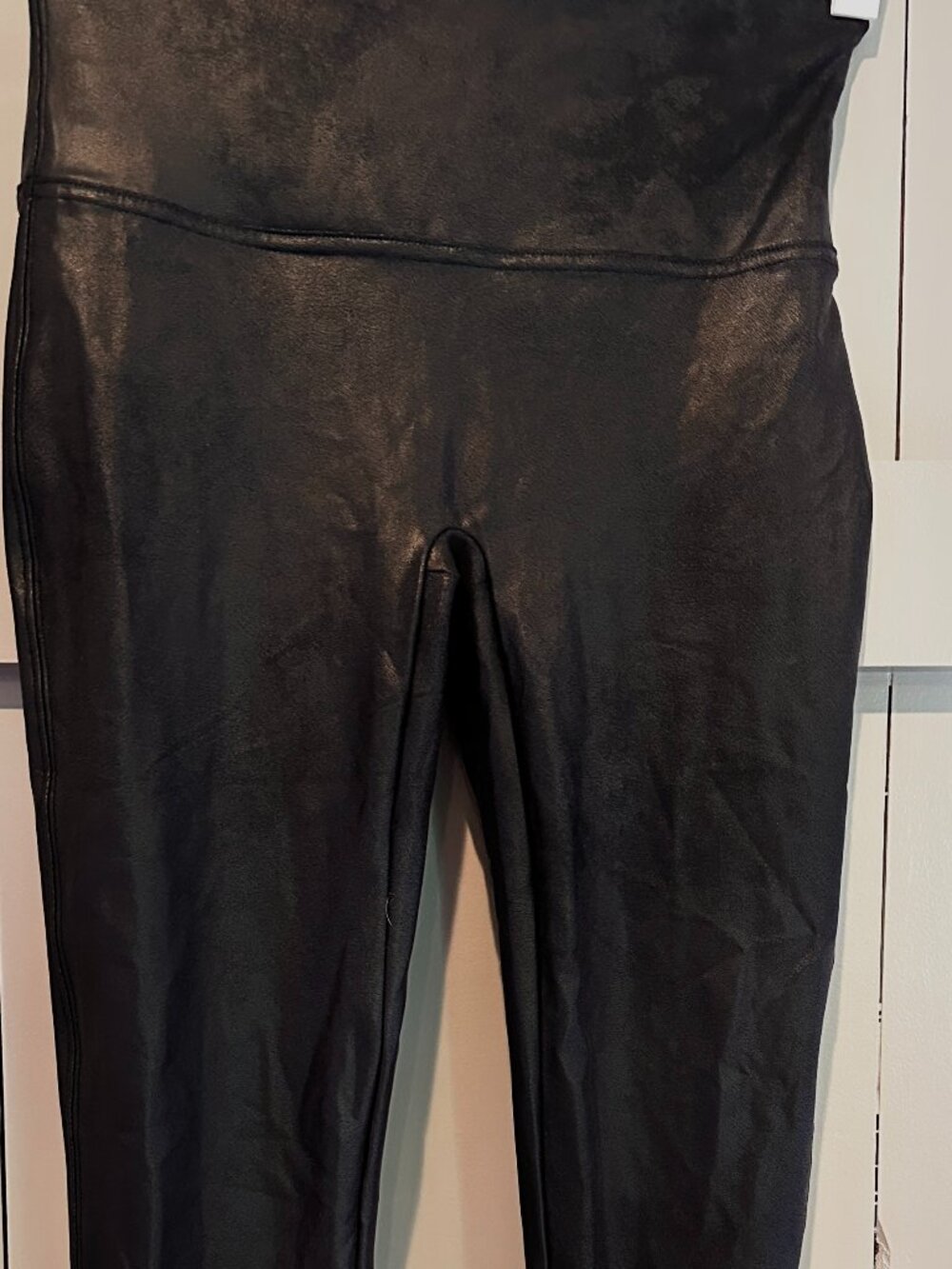 Spanx Faux Leather Leggings Black Shaping High Rise Size Large